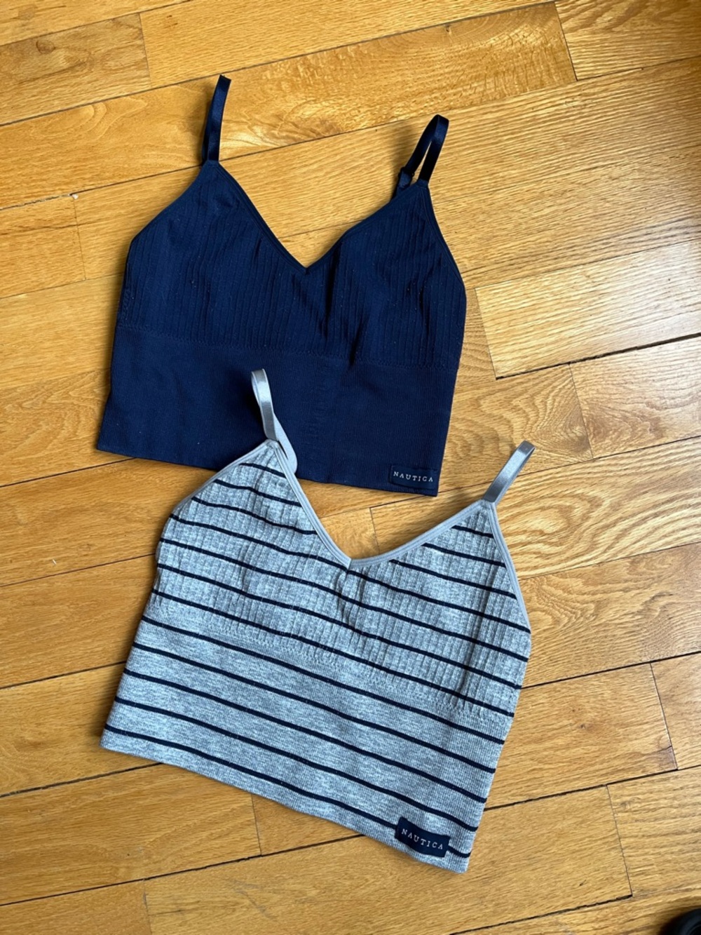 Nautica Navy Bralette and Gray Striped Crop Tank Set